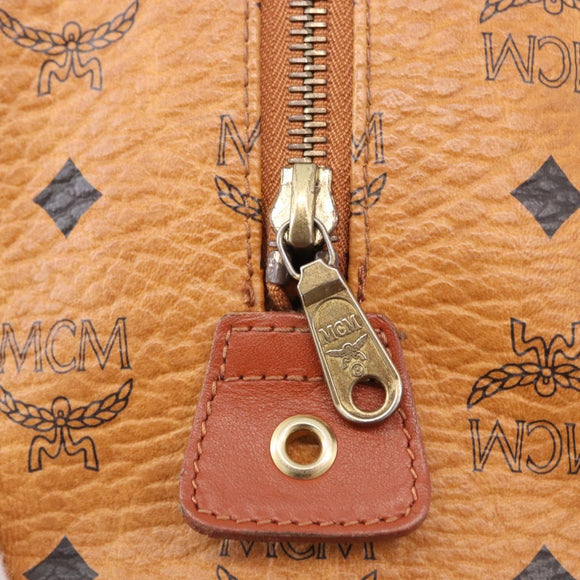 MCM Logogram Vicetos Boston Bag PVC Leather Brown Gold Auth 192236