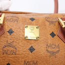 MCM Logogram Vicetos Boston Bag PVC Leather Brown Gold Auth 192236-16