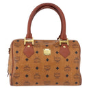 MCM Logogram Vicetos Boston Bag PVC Leather Brown Gold Auth 192236-2