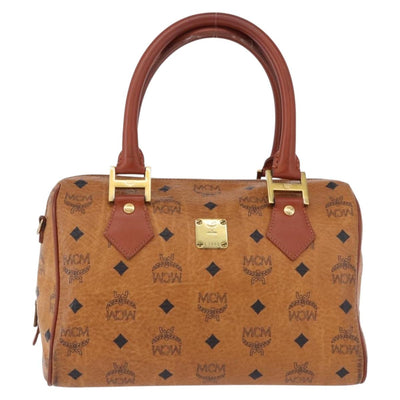 MCM Logogram Vicetos Boston Bag PVC Leather Brown Gold Auth 192236 - 0