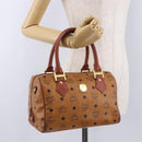 MCM Logogram Vicetos Boston Bag PVC Leather Brown Gold Auth 192236-24
