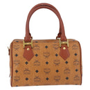 MCM Logogram Vicetos Boston Bag PVC Leather Brown Gold Auth 192236-3