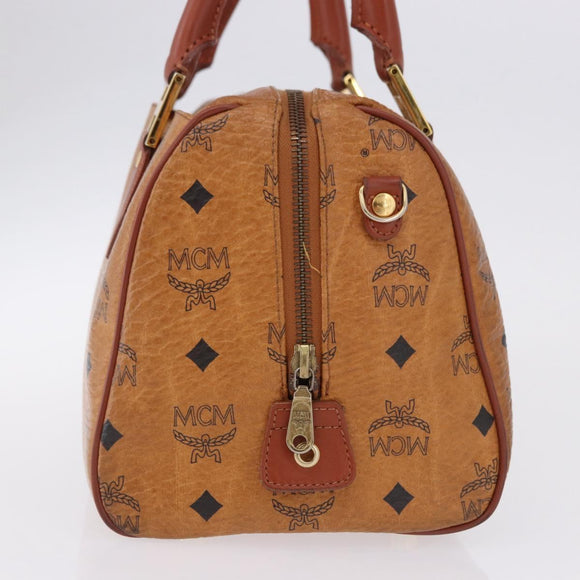 MCM Logogram Vicetos Boston Bag PVC Leather Brown Gold Auth 192236