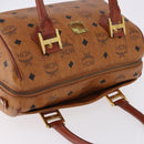 MCM Logogram Vicetos Boston Bag PVC Leather Brown Gold Auth 192236-7