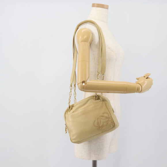 LOEWE Chain Shoulder Bag Leather Beige Gold Auth 192241A