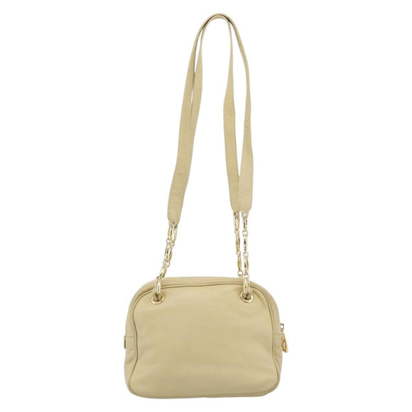 LOEWE Chain Shoulder Bag Leather Beige Gold Auth 192241A