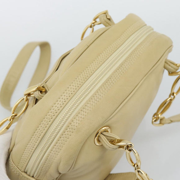 LOEWE Chain Shoulder Bag Leather Beige Gold Auth 192241A