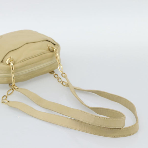LOEWE Chain Shoulder Bag Leather Beige Gold Auth 192241A