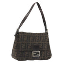 FENDI Zucca Canvas Mamma Baguette Shoulder Bag Wool Brown Gold Auth 192244V-1