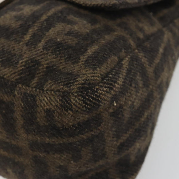 FENDI Zucca Canvas Mamma Baguette Shoulder Bag Wool Brown Gold Auth 192244V