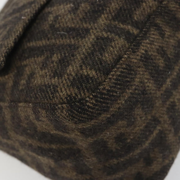 FENDI Zucca Canvas Mamma Baguette Shoulder Bag Wool Brown Gold Auth 192244V
