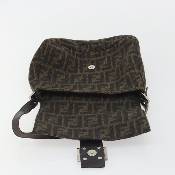 FENDI Zucca Canvas Mamma Baguette Shoulder Bag Wool Brown Gold Auth 192244V