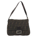 FENDI Zucca Canvas Mamma Baguette Shoulder Bag Wool Brown Gold Auth 192244V-13
