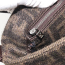 FENDI Zucca Canvas Mamma Baguette Shoulder Bag Wool Brown Gold Auth 192244V-24