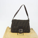 FENDI Zucca Canvas Mamma Baguette Shoulder Bag Wool Brown Gold Auth 192244V-12