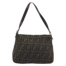 FENDI Zucca Canvas Mamma Baguette Shoulder Bag Wool Brown Gold Auth 192244V-2
