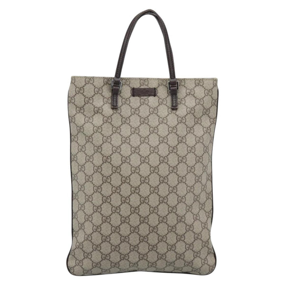 GUCCI GG Supreme Hand Bag PVC Beige Silver 117551 Auth 192245