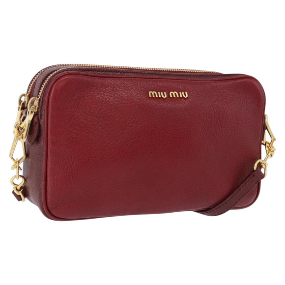 Miu Miu Shoulder Bag Leather Red Gold Auth 192246V