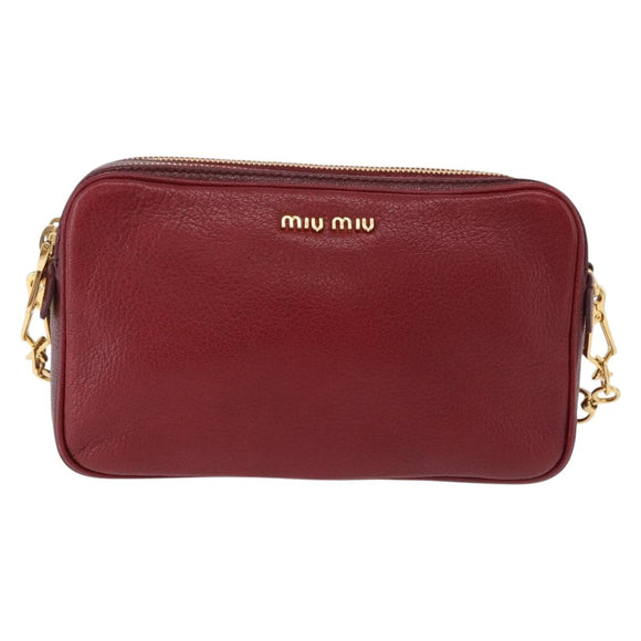 Miu Miu Shoulder Bag Leather Red Gold Auth 192246V