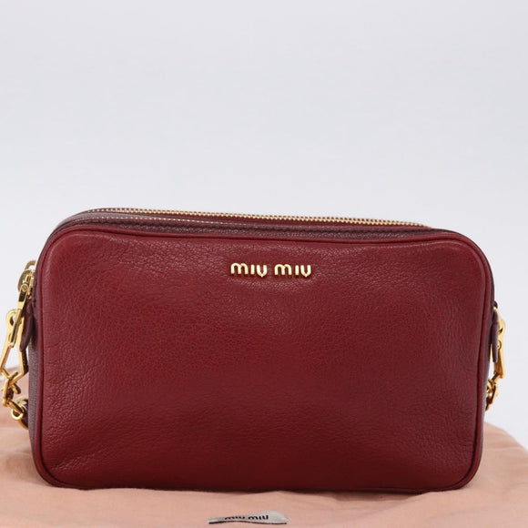 Miu Miu Shoulder Bag Leather Red Gold Auth 192246V