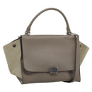 CELINE Trapeze Hand Bag Leather 2way Gray Silver Auth 192250V-1