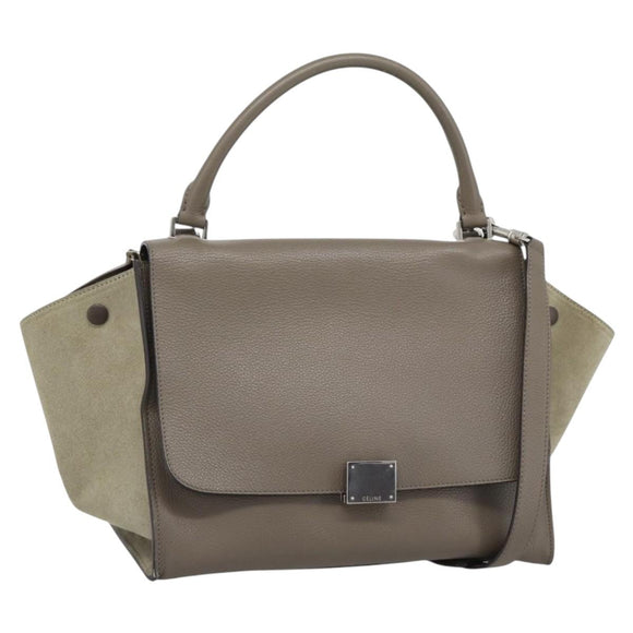 CELINE Trapeze Hand Bag Leather 2way Gray Silver Auth 192250V