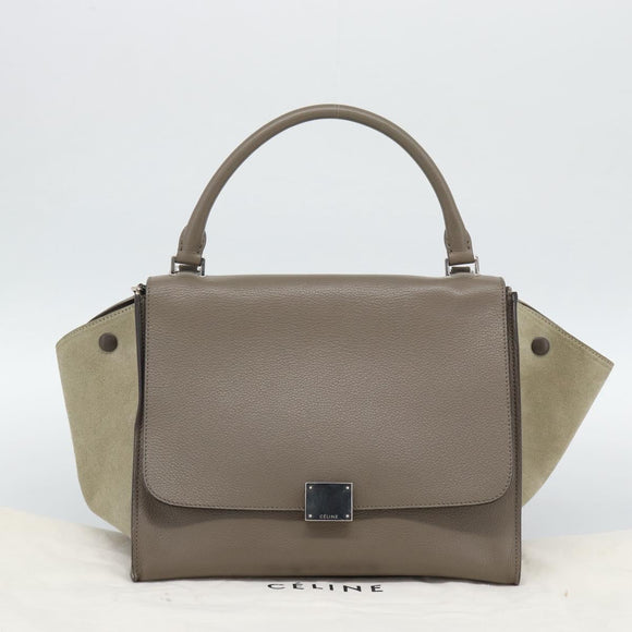 CELINE Trapeze Hand Bag Leather 2way Gray Silver Auth 192250V
