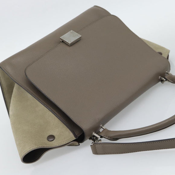 CELINE Trapeze Hand Bag Leather 2way Gray Silver Auth 192250V