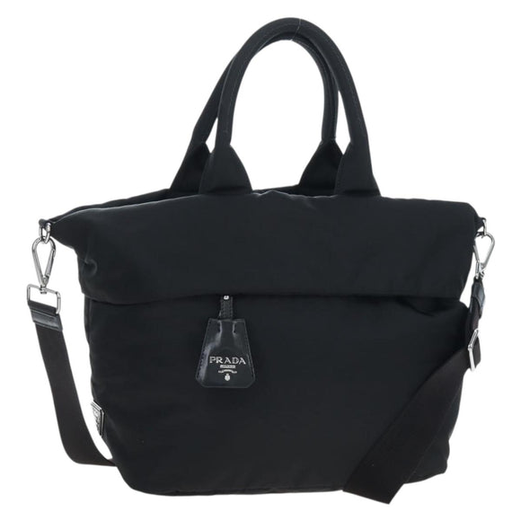 PRADA Reversible Hand Bag Nylon 2way Black Silver Auth 192253V