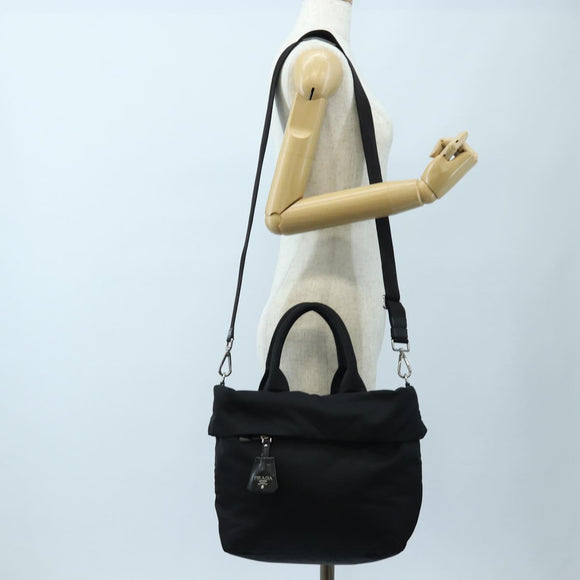 PRADA Reversible Hand Bag Nylon 2way Black Silver Auth 192253V