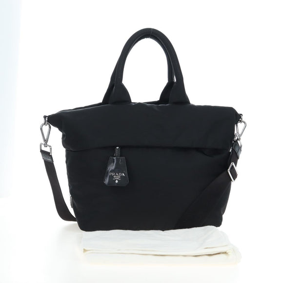 PRADA Reversible Hand Bag Nylon 2way Black Silver Auth 192253V