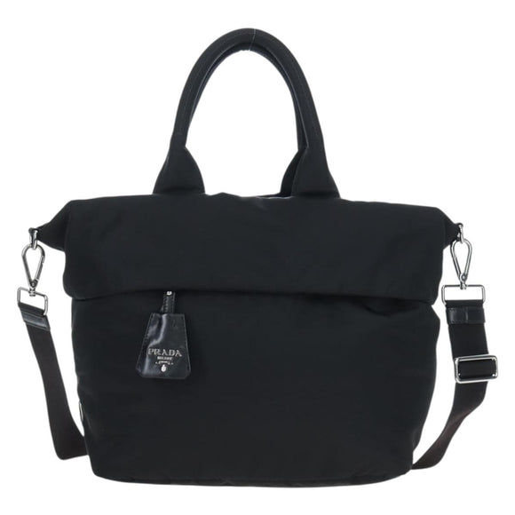 PRADA Reversible Hand Bag Nylon 2way Black Silver Auth 192253V