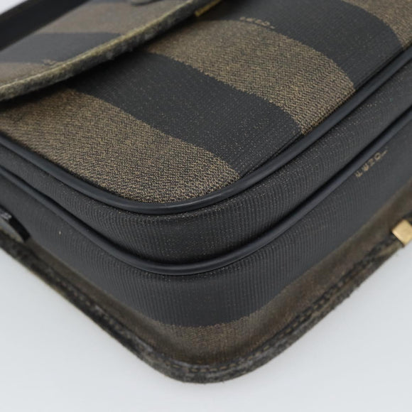 FENDI Pecan Canvas Shoulder Bag PVC Black Brown Auth 192256