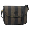 FENDI Pecan Canvas Shoulder Bag PVC Black Brown Auth 192256-1