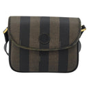 FENDI Pecan Canvas Shoulder Bag PVC Black Brown Auth 192256-13