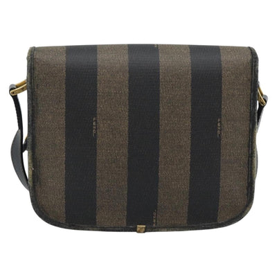 FENDI Pecan Canvas Shoulder Bag PVC Black Brown Auth 192256 - 0