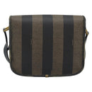 FENDI Pecan Canvas Shoulder Bag PVC Black Brown Auth 192256-2
