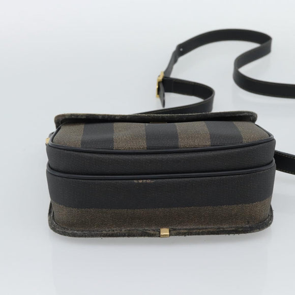 FENDI Pecan Canvas Shoulder Bag PVC Black Brown Auth 192256