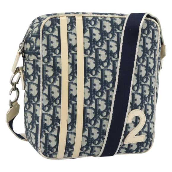 Christian Dior Trotter Canvas Shoulder Bag PVC Navy Silver Auth 192257