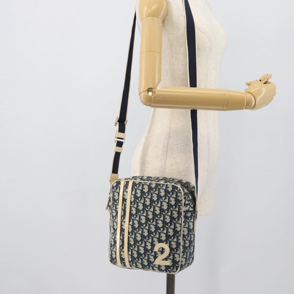 Christian Dior Trotter Canvas Shoulder Bag PVC Navy Silver Auth 192257