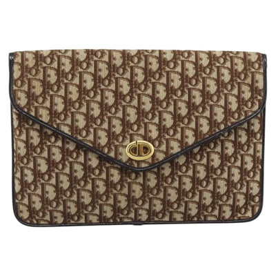 Christian Dior Trotter Canvas Clutch Bag Beige Gold Auth 192259 - 0