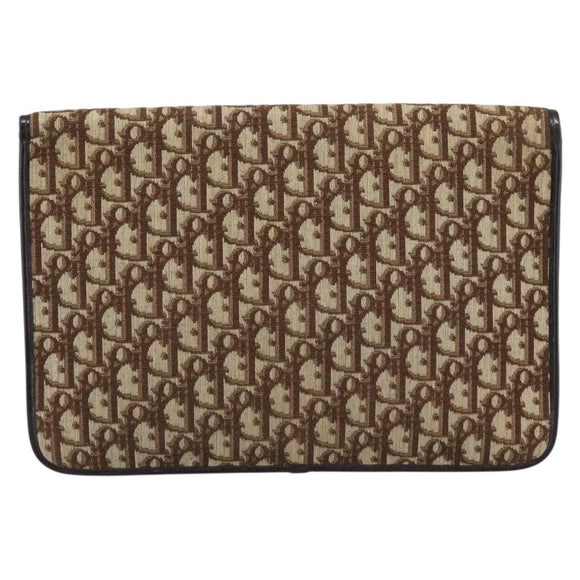 Christian Dior Trotter Canvas Clutch Bag Beige Gold Auth 192259