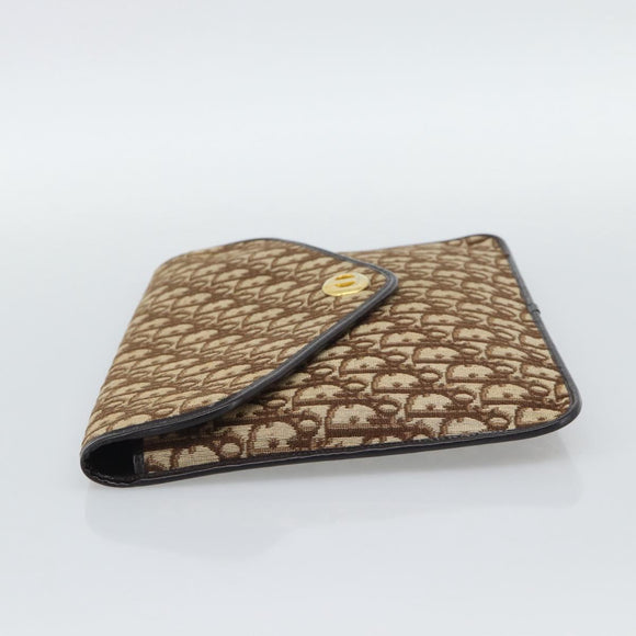 Christian Dior Trotter Canvas Clutch Bag Beige Gold Auth 192259