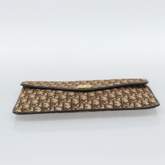 Christian Dior Trotter Canvas Clutch Bag Beige Gold Auth 192259