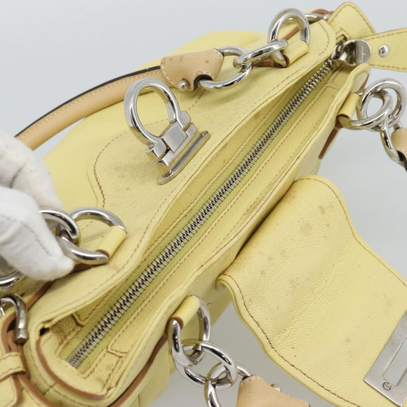 Salvatore Ferragamo Gancini Marissa Hand Bag Leather Yellow Silver Auth 192260