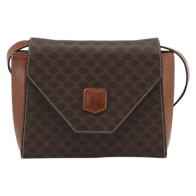 CELINE Macadam Canvas Shoulder Bag PVC Leather Brown Gold Auth 192261 - 0