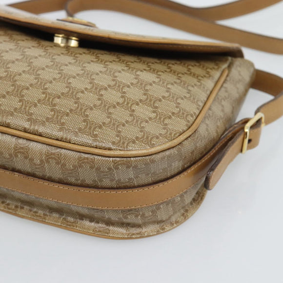 CELINE Macadam Canvas Shoulder Bag PVC Beige Gold Auth 192266