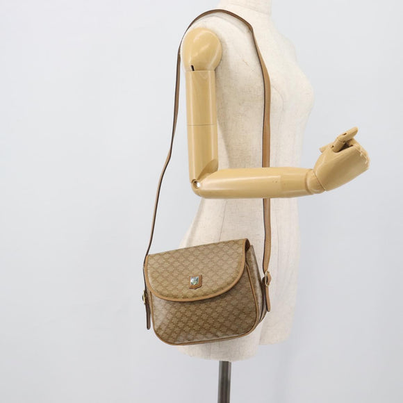 CELINE Macadam Canvas Shoulder Bag PVC Beige Gold Auth 192266
