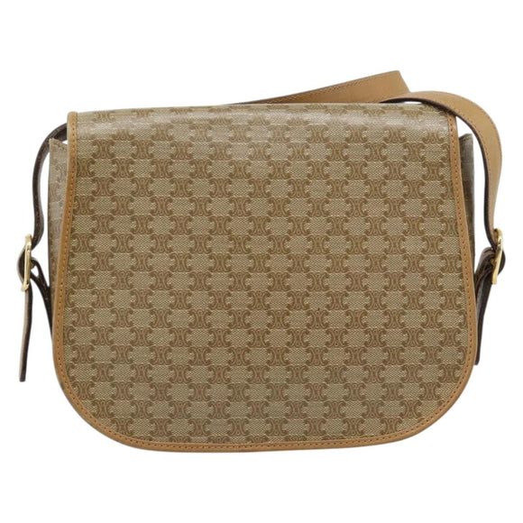 CELINE Macadam Canvas Shoulder Bag PVC Beige Gold Auth 192266