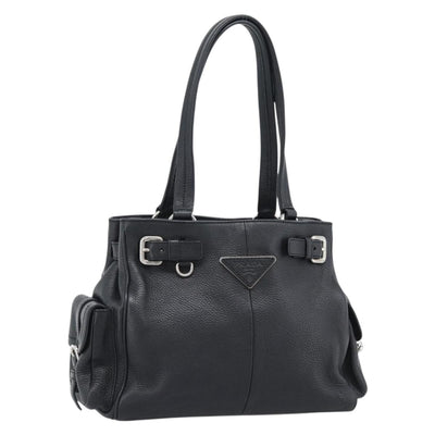 PRADA Tote Bag Vittero Dino Leather Black Silver Auth 192267SAM